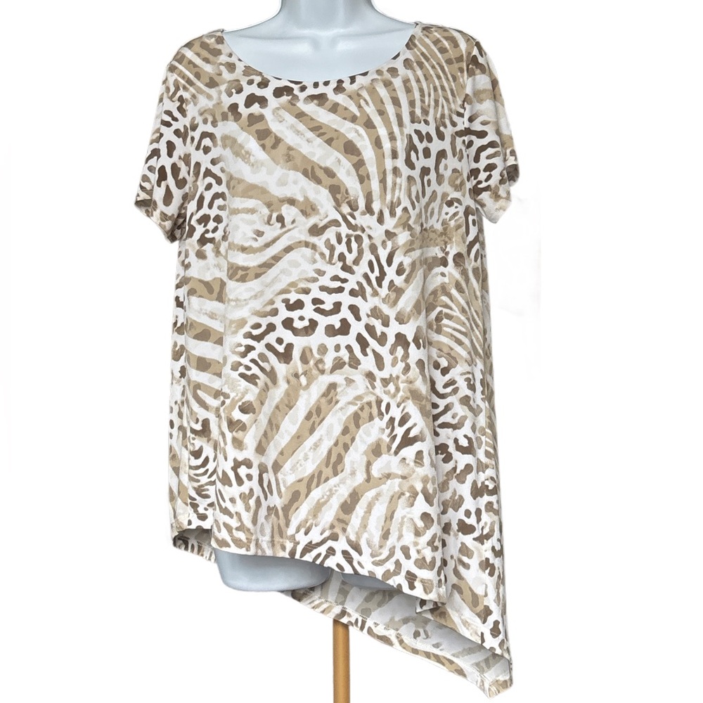 Chico's | Asymmetrical Animal Print Short Sleeve Top - Picture 1 of 6